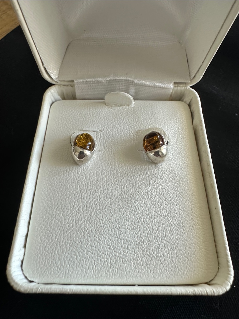 Sterling Silver Amber Dome Stud Earrings